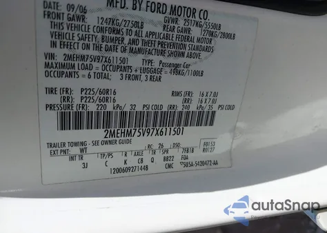 2007 Mercury Grand Marquis Ls from USA, damaged, VIN 2MEHM75V97X611501